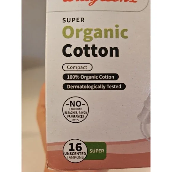 2 Walgreens 100% Organic Cotton Tampons UNSCENTED Super 16 Count Each 32 TOTAL - Picture 2 of 5